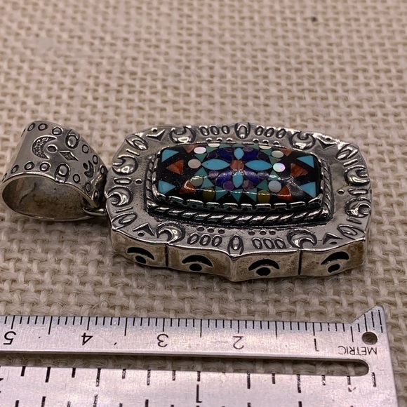 Sincerely Southwest Sterling Silver Mosaic Inlay Pendant - Picture 4 of 9
